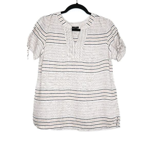 Talbots Womens Linen Top Medium Petite Gray‎ Beige Resort Vacation Quiet Luxury - Picture 2 of 7